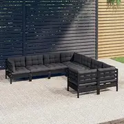 8 Piece Garden Lounge Set with Cushions Black Solid Pinewood Patio Bar Sets