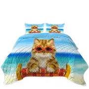 Funny Cats Ginger Tabby Kitten at the Beach Coverlet