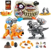 Zuru Smashers Dino Island T-Rex & Triceratops Battles Playset 50+ Surprise Black