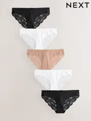 Black / White / Praline Nude Brazilian No VPL Lace Back Briefs 5 Pack (AK9222) | $47