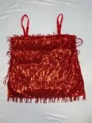 $70 Inc International Concepts Sequined Fringe Camisole Real Red Size Small