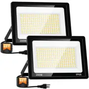 200W Flood Lights Outdoor, 24000lm Bright LED Security Light with Plug & 6ft ...