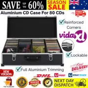 Aluminium CD Case Lockable Record Storage Box For 80 CDs Organiser Holder Black