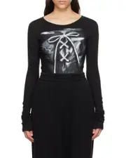 ribbon-print cotton T-shirt XS Black
