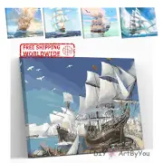 Paint By Numbers Kit Ship Sea Ocean Beginner Kids Draw Canvas Brush Art Framed