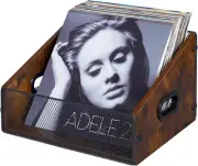 Vinyl Record Storage Holder, Trapezoidal LP Vinyl Record Crate with Handle, Wood