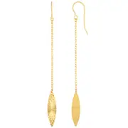 14K Yellow Gold Diamond Cut Marquise Disc Drop Earrings