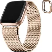 [Fullmosa] Stainless Steel Band Compatible with Apple Watch 42mm 44mm 45mm 49mm, Metal Loop Magnetic Wristband with TPU Case for iWatch Series Ultra 8 7 6 5 4 3 2 1 SE, (Rose Gold)