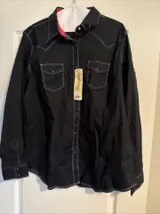 Wrangler NFR Western Shirt Women L Black Snap Button Vegas 2015 Cowboy Carter