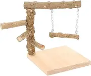 Happyyami Parrots Stand Tabletop Bird Training Perch Natural Wood Birdcage Accessories Durable Non Slip Surface Easy Installation for Parrots and Pets Decor