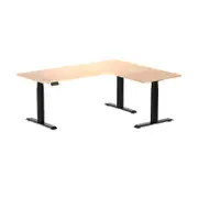 Desky L-Shape Sit to Stand Curly Birch Melamine Desk 1800x1500mm Matte Black Height Adjustable Leg