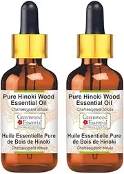 Greenwood Essential Pure Hinoki Wood Essential Oil (Chamaecyparis obtusa) with Glass Dropper Steam Distilled (Pack of Two) 100ml X 2 (6.76 oz)