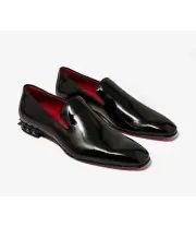 CHRISTIAN LOUBOUTIN Marquees Flat solid black patent leather loafers 9 / 42