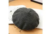 Dark Grey Unisex Beanie Lady Wool French Beret Hat Cap Winter Warm Iron Ring Design Rock