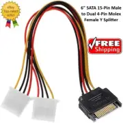 6" SATA 15-Pin Male to Dual 4-Pin Molex Female Y Splitter, 308977