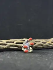 Native American Navajo ox blood coral Sterling Silver adjustable Ring Size 8.5