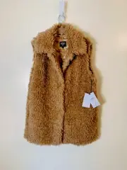 Ugg Tammie Faux Fur front snaps closure long vest camel brown NWT size L $168.00