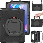 Silicone Case for Samsung Galaxy Tab Active Pro 10.1" T540 T545 T547, Heavy Duty Rugged Case with [360 Rotating Hand Grip] [Shoulder Strap] [Stable Kickstand] [Pencil Holder] (Black)