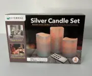 Eternal Flameless Candle Set Silver w/Remote &Timer Flickering Light Set/3