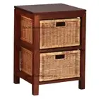 Mahogany Ratten 2 Drawer Bedside Table, Lamp Table