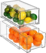 Sorbus Fridge Drawers, Large Clear Stackable Pull Out Refrigerator Organizer Bin
