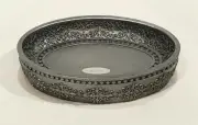 New Raymond Waites Anthracite Gray Damask Bathroom Soap Dish - NWT