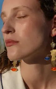 [Grainne Morton] 18K Gold Plated Silver and Mixed Materials Glove and Face Charm Earrings