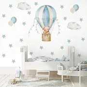 Hot Air Balloon Wall Decals, Watercolor Wall Art for Kids,Bear Wall Stickers for Boys Girls, Nursery Wall Decorations 16.32"x14.56"