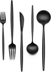 60-Piece Black Silverware Set Stainless Steel Flatware For 12 Kitchen Cutlery