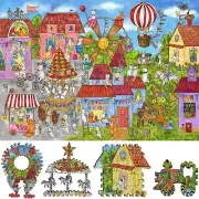Wooden Jigsaw Puzzle for Adults by FoxSmartBox - 425 Pieces - Busy Town
