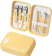 Nail clipper set,13-in-1 Nail Kit,Stainless Steel Manicure Set,Tweezers and Nail File Kit Travel portable, nail file nail cutter set for men/women/baby. (Yellow)