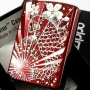 Zippo Lighter Armor Sakura Koi Falls Climbing Red Unused Items Imported from JP