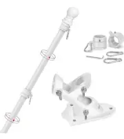 5FT White Stainless Steel Flag Pole Kit Tangle-Free, Adjustable Bracket, Outdoor