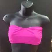 Blue Sky NEW solid PINK LYCRA Bandeau Side Bone Swim Top Lined TieBack LARGE