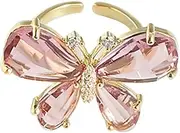 [OIDIMS] Crystal Butterfly Ring Open Statement Rings Sparkling Cubic Zirconia Bow Engagement Promise Wedding Ring Expandable Finger Band Delicate Jewelry Gifts for Women Girls Christmas Birthday