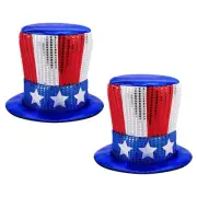 2 Pcs 4th of July Decoration Glitter Top Hat, Shiny Independence Day American...