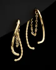 14K Italian Gold Twisted & Polished Curved Bar Front-Back Drop Earrings