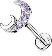 Pierced Owl - 16GA Stainless Steel Crystal Paved Crescent Moon Internally Threaded Stud
