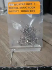 33 Mustad Nickel Beak Fish Hooks Size 1 Offset Turn Down Eye