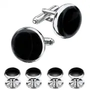Cufflinks and Studs Set for Tuxedo Shirts Business Wedding black/silver