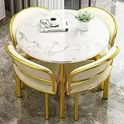 Snaweo Office Reception Room Club Table and Chair Set, Space-Saving Conference Table Dining Table, Dining Table with 4 Chairs Set, 31.5inch Circle Dining Room Table Set, for Home Office(Off-White)