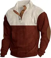 [Generic] Mens Big and Tall Sweatshirt Long Sleeve Corduroy Patch Button Solid Color Long Sleeve T Shirt Top Mollusk Surf Shop