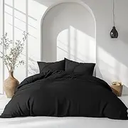 Amsons Quilt Cover Set - 2000TC Ultra Soft Microfiber Duvet Cover Sets - Bedding & Linen in Solid Plain Color Doona Cover (Black, King Single)