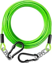 Dog Tie Out Cable 15FT-500Lbs,Heavy Duty Dog Leads&Tether for Yard with Swivel Hook,Small Large Dogs Leash Line for Outside,Rust Chew Proof Dogs Run Cable for Outdoor Camping (Green, 15FT)