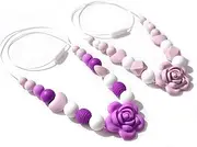 Jissoo 2Pcs Purple Flower Nursing Necklaces - Breastfeeding Silicone Jewelry,Fiddle Sensory Silicone Necklaces,Calming Newborn Emotions Necklace,New Mama Nursing Rose Necklace, Unisex, Silicone, No
