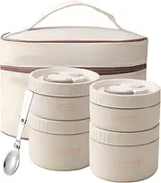 VANDHOME Bento Box Adult Lunch Box Set, Portable Keep Warm Lunch Container With Insulated Bag, 18/8 Stainless Steel Thermal Food Container, Induction Cooker & Microwave Safe (Beige 4Pcs 68oz)