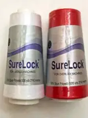 NOS Surelock thread for overlock machines Scarlet Red No.455 + White 3000 yds ea