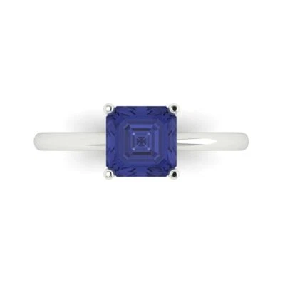 1.5Ct Asscher Cut Tanzanite VVS1 Solid Gold Solitaire Engagement Promise Ring