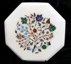 12" Marble Corner side Table Top Semi Precious Stones Inlay Home Decor