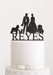 Wedding Cake Topper with Dog and Cat Bride and Groom
